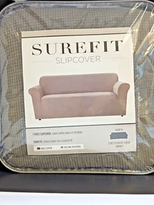 SureFit Sofa Slipcover 1 Piece Form Fit Stretch Box Cushion Micro Check Gray - Picture 1 of 7