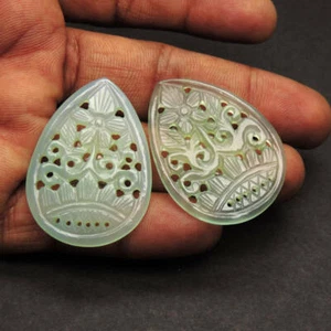 63.75 cts ISea Agate Gemstone Filigree Carving 41x30x3.5 mm Natural Gems Carving - Picture 1 of 2