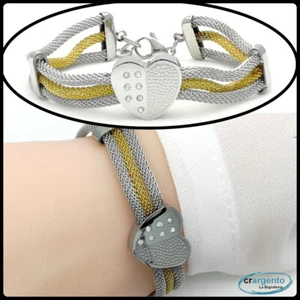 bracciale da donna con cuore catena a maglia in acciaio inox braccialetto strass - Foto 1 di 6