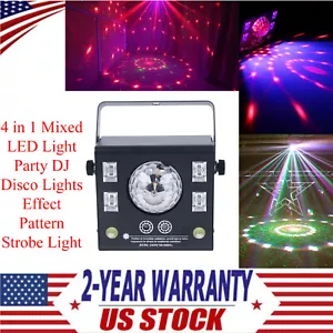 New 4 in 1 Mixed LED Light Party DJ Disco Lights Effect Pattern Strobe Light - Picture 1 of 16