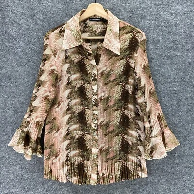 Camiseta Essentials By Milano para mujer XL marrón con botones manga larga Foto 1 de 4