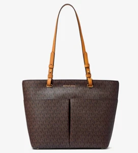 NWT MICHAEL KORS Bedford Medium Top Zip Logo Pocket Tote Bag in Brown/Acorn $298 - Picture 1 of 16