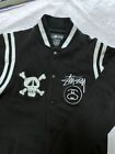 STUSSY Button Jacket Sweat Blouson Embroidered Logo Black Used Excellent +