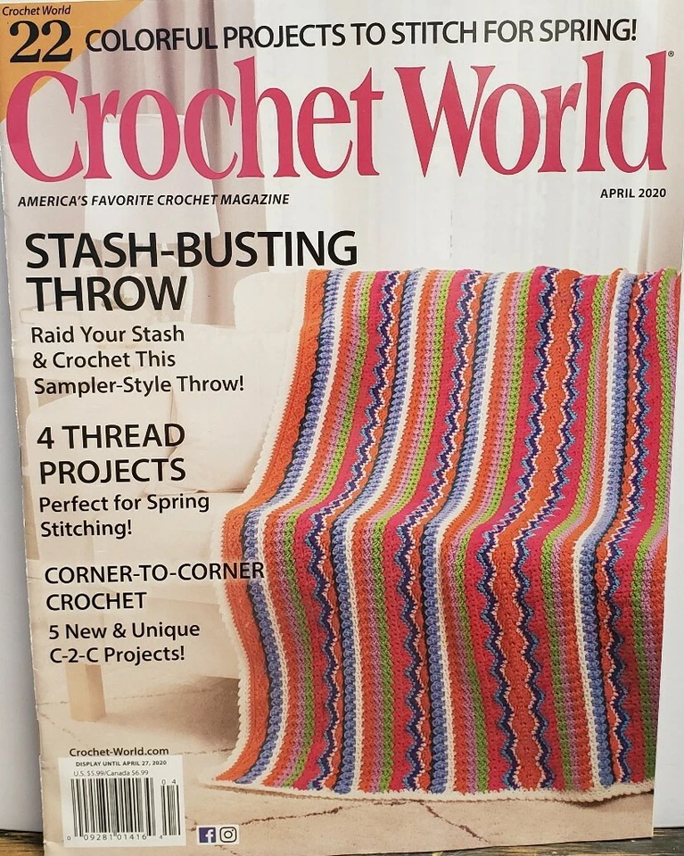 Crochet World April 2020 Stash Busting Throw 4 Thread Projects FREE SHIPPING CB - Image 1 of 1