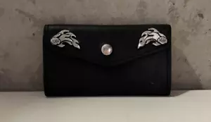 Harley-Davidson Women's Black Metal Emblem Tri-Fold Wallet Leather w/ Coin Pouch - Picture 1 of 6