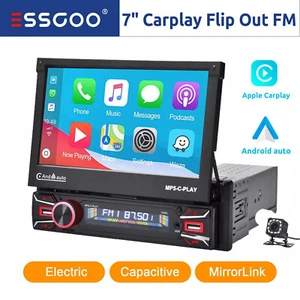 7'' Car Stereo Radio Carplay Flip Out Single 1 Din Touch Screen Automatic FM+Cam - Picture 1 of 15