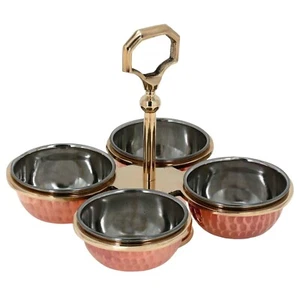Copper Set 4 Bowls Holder Condiments Traditional Tableware Serving Bowls Decor - Picture 1 of 2