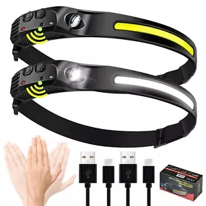 Led Headlamp Rechargeable 2000mah Battery Cob 230 High Lumens Wide Beam Head Fla - Picture 1 of 7