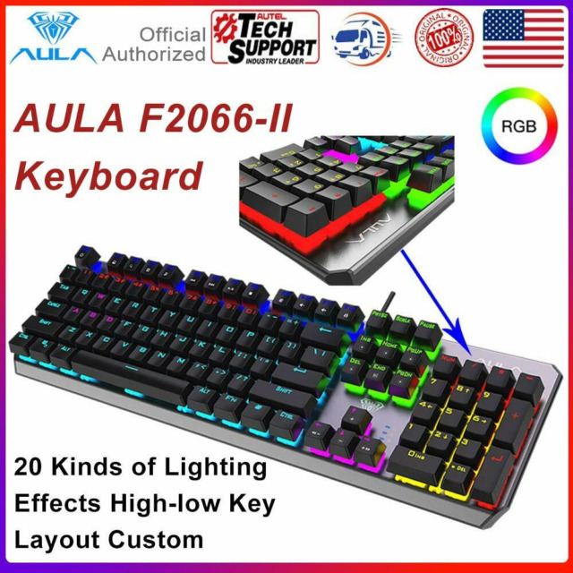 AULA F2088/F2058 Mechanical Gaming Keyboard Detachable wrist rest  Multimedia Knob, 104 Keys Anti-ghosting Marco Programming metal panel LED  Backlit keyboard for PC Gamer (Punk keycap) 