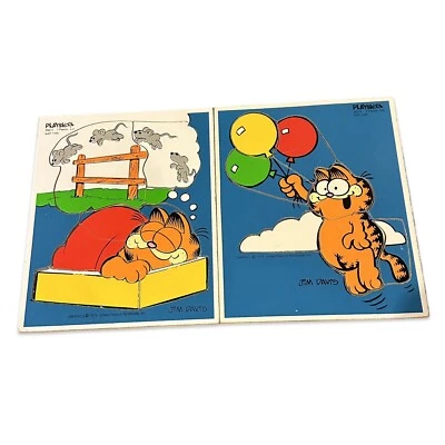 Lote de 2 rompecabezas de madera vintage Playskool Garfield 250-5 Bye Jon, 250-3 hora de la siesta Foto 1 de 4
