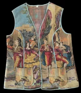 Belgium Women Tapestry Vest All Over Print Colonial European People Sz 16 RARE - Picture 1 of 24