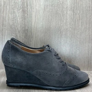 Ellen Tracy Booties Womens Sz 9.5M Active Tobin Wingtip Wedge Lace Up Suede Gray - Picture 1 of 12
