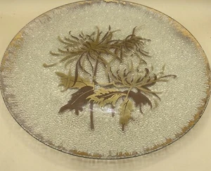 Vtg Tray Dorothy Thorpe MCM Glass Platter 13.5” Bronze Gold Leaves Bead Glass - Picture 1 of 4