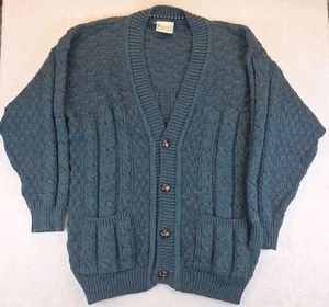 Cárdigan de lana irlandesa tejido con cable grande vintage Carraig Donn para hombre verde azul - Imagen 1 de 12