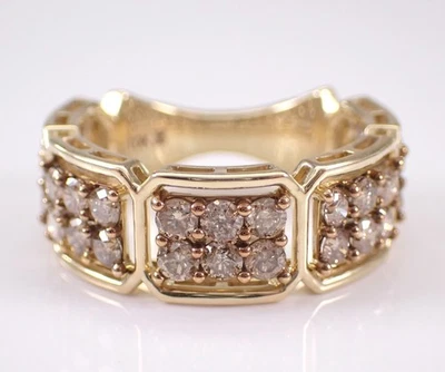 Anillo de boda de oro amarillo con diamantes marrones de color coñac alianza de aniversario de lujo Foto 1 de 4
