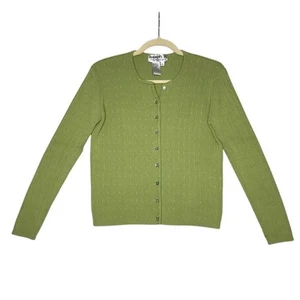 JOSEPH A. Silk/Cotton Cable Knit Cardigan Women L Green Lightweight Office City - Picture 1 of 10