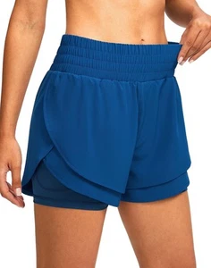 Women's 2 in 1 Running Shorts High Waisted Athletic Shorts Exercise Gym Worko... - Picture 1 of 6