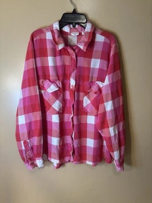 Westbound Button Up Womens 2XPink White Plaid Long Sleeve Top Pockets Casual - Image 1 of 4