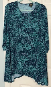 Top túnica estampado turquesa/negro colección JM, manga larga, elástico, 3X - Imagen 1 de 5
