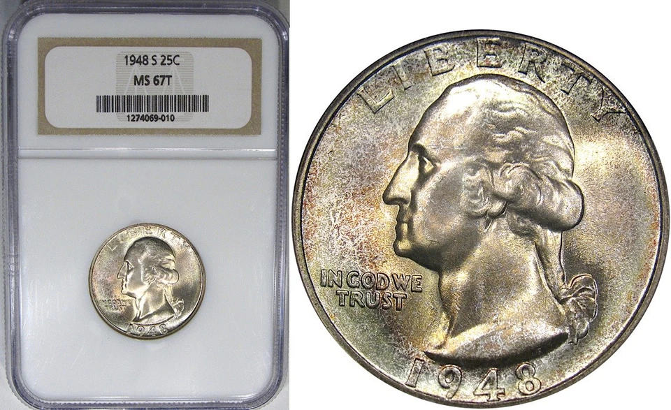 1948-S 25C NGC MS67T WASHINGTON ~ EXQUISITE EYE APPEAL & RARE "T" SLAB! - Image 1 of 4