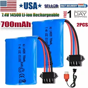 2Pack 7.4V 700mAh Li-ion Battery SM-4P Plug for RC Car Boat Truck w/ USB Charger - Picture 1 of 8