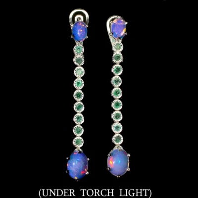 925 Sterling Silber Ohrringe Oval Feuer Opal 9x7mm Smaragd Edelstein Schmuck - Bild 1 von 4