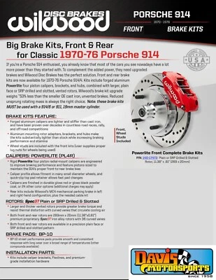Kit de frenos delanteros Wilwood Powerlite, se adapta a Porsche 914 1973-1976, pinzas de 4 pistones Foto 1 de 4
