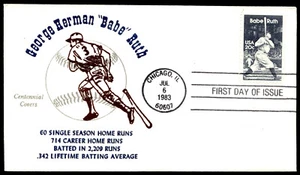 1983 Babe Ruth FDC George Herman "Babe" Ruth Career Centennial Cachet-Brown/Gray - Picture 1 of 2