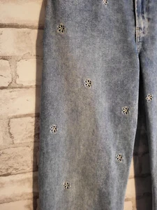 Jeans mamma Hollister ricamati fiori vita ultra alta y2k taglia 4 denim elasticizzato - Foto 1 di 19