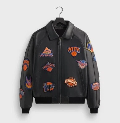 Kith & AVIREX Leather Jacket New York Knicks Icon Patches Black Jacket All Sizes - Image 1 of 3