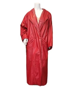 VTG 80's PELLE Studio Red Leather Snap Trench Long Coat Women's M ( Bust is 45") - Picture 1 of 12