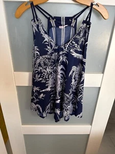 Exclusive One Navy/White Tropical Print Strappy Tank Top XL Polyester Blend 45-3 - Picture 1 of 6