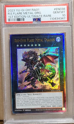 2023 YuGiOh RA01 EN038 Red Eyes Flare Metal Dragon 1st Ed. Ultimate Rare PSA 10 - Image 1 of 2