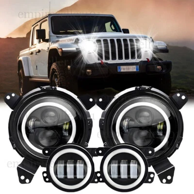 For Jeep Wrangler JL Gladiator JT 2018-2023 130W Halo Led Headlights + Fog Light - Image 1 of 4