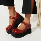Women Platfrom Faux Leather Round Toe Wedge Mid Heels Shoes College Creeper Work