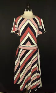 NEW LANE BRYANT Plus Size 26W A-Line Dress Ivory Pink Blue Stripes Short Sleeve - Picture 1 of 7