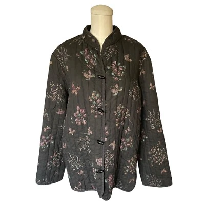 Chaqueta Mariposa Acolchada Vintage Jon Woods Gris Púrpura Rosa Floral Aspecto Asiático Foto 1 de 4