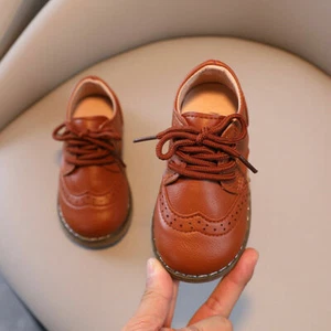 Boys Girls Peas Shoes Toddler leather Slip Loafers Casual School Party Shoes UK - Picture 1 of 14