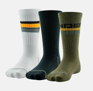 2 X Under Armour Boys' UA Phenom 3-Pack Crew Socks New Youth Sz 4.5-7 (6 pairs) - Picture 1 of 5