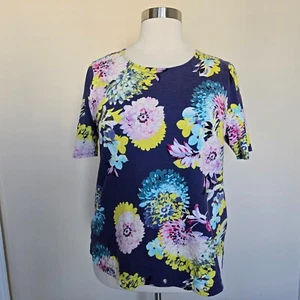 Chico's Gr. 3 geblümtes Kurzarm-T-Shirt asymmetrischer Lochsaum Shirt Oberteil - Bild 1 von 14