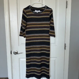 Emma & Michele Striped Knit MIDI Dress Brown Woman’s Size M Style 14018 - Picture 1 of 8