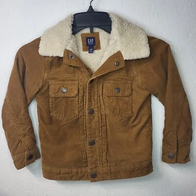 Kids GAP Denim Corduroy Sherpa Lined Jacket/Coat Button Up Tan Trucker - Image 1 of 4