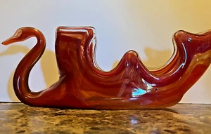 Amber/Orange Hand Blown Large Glass Swirl Art Swan Bowl Murano Style/Design - Picture 1 of 6