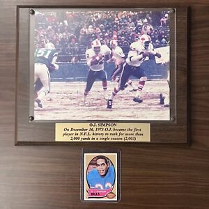O.J. Simpson Topps Rookie Card & Autographed Plaque Buffalo Bills Vtg Jersey NFL
