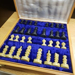Marble and wood hand-carved chess Travel Size Set made in India 10x10 - Picture 1 of 8