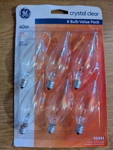GE CRYSTAL CLEAR 6 BULB 40BC/CL/CD6-5PK - Picture 1 of 2