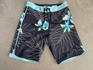 O'neill hyperfreak board shorts black with blue tropical flowers boys 28 - Picture 1 of 11