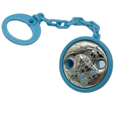 Portaciuccio Spilla in Argento tartaruga portafortuna celeste Bambino+Box Regalo - Immagine 1 di 4