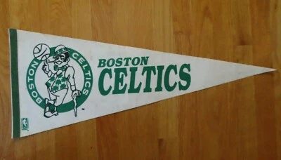 1980s BOSTON CELTICS Leprechan BASKETBALL 30" Pennant LARRY BIRD Era WHITE - Image 1 of 3