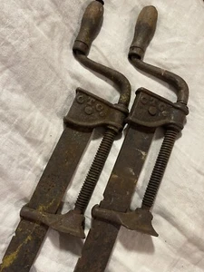Matched Pair Antique Hargrave Iron Bar Clamp  51"  Cincinnati Tool CTCo.  No 93 - Picture 1 of 10
